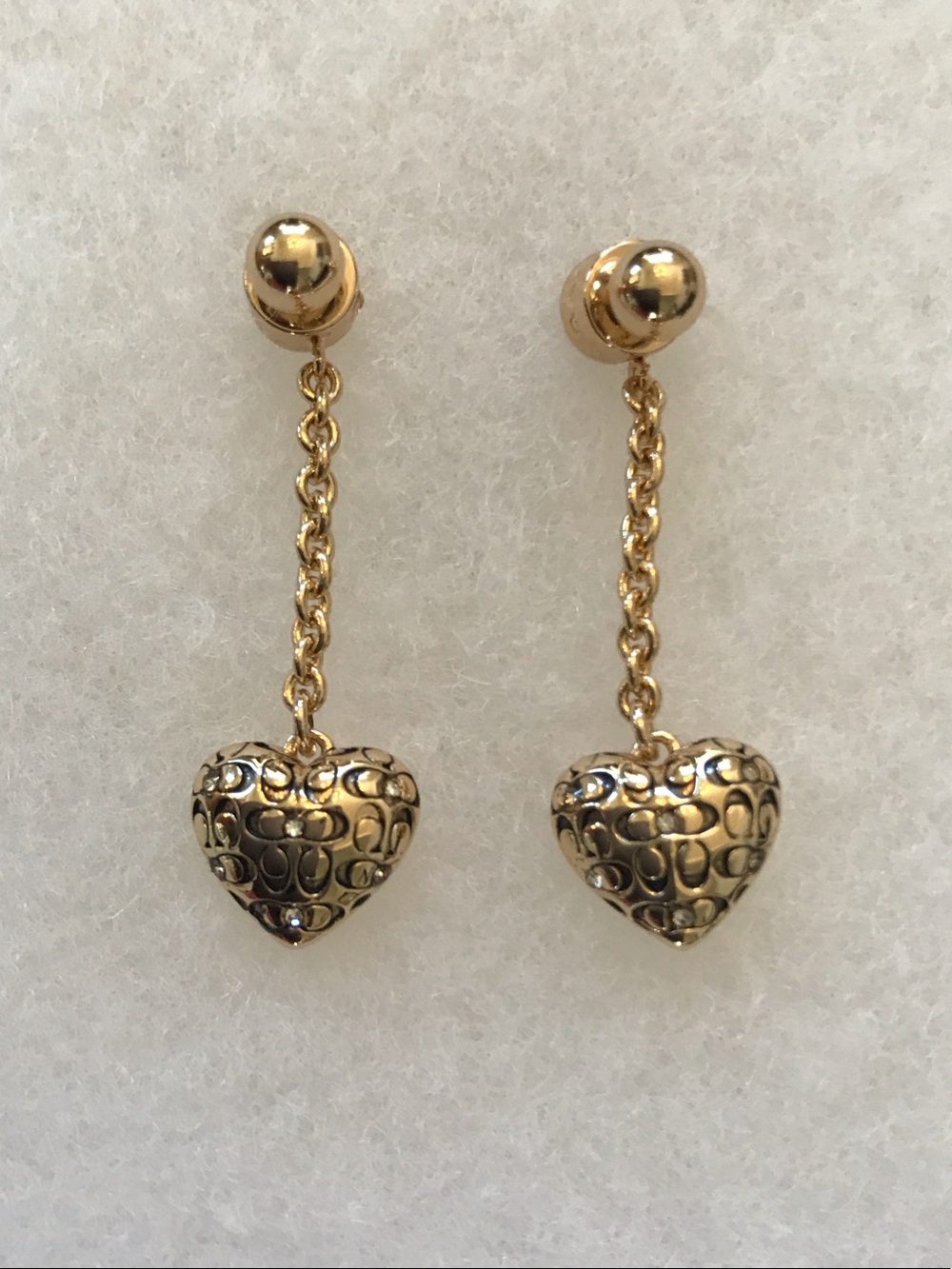 Coach Gold Heart Drop Chain Earrings